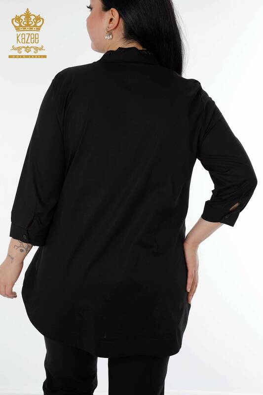 Venta al por mayor Camisa de Mujer Bolsillo Detallado Negro - 20139 | kazee