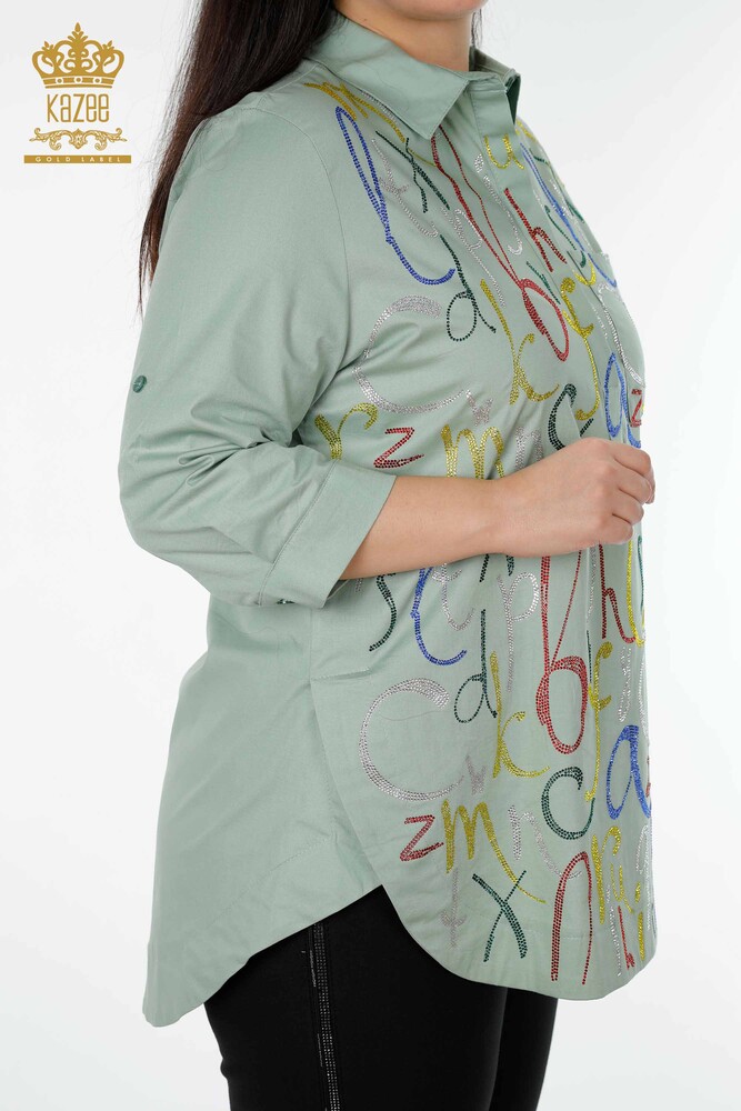 Venta al por mayor Camisa mujer con estampado de letras caqui - 20123 | kazee