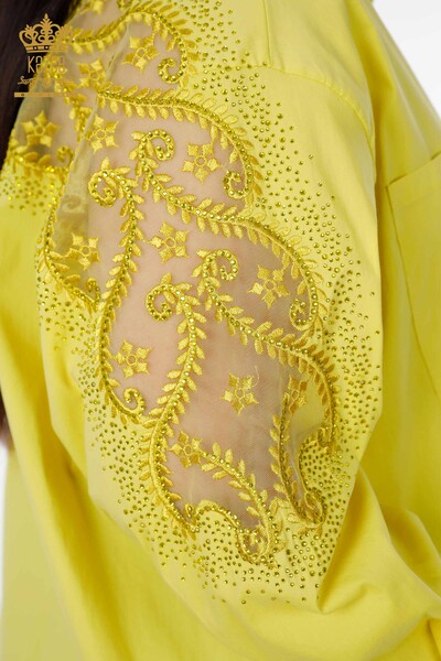 Venta al por mayor Camisa Mujer Tul Detallado Amarillo - 20099 | kazee - Thumbnail