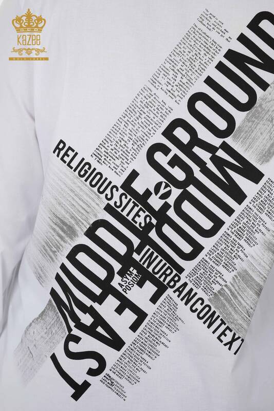 Venta al por mayor Camisa de mujer con texto detallado blanco - 20087 | kazee