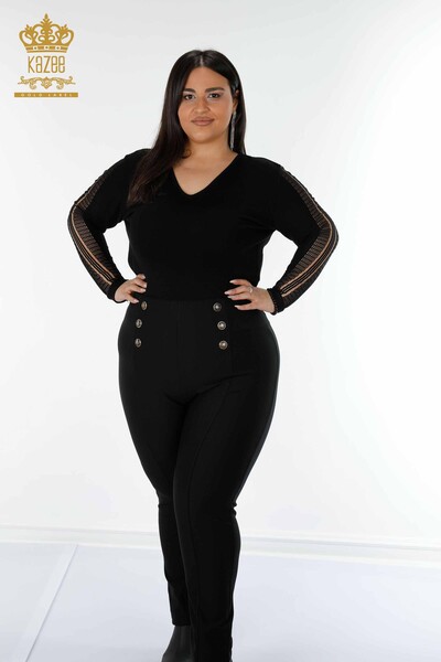 Venta al por mayor Pantalones Leggings Mujer Botón Detallado Negro - 3432 | kazee - Thumbnail