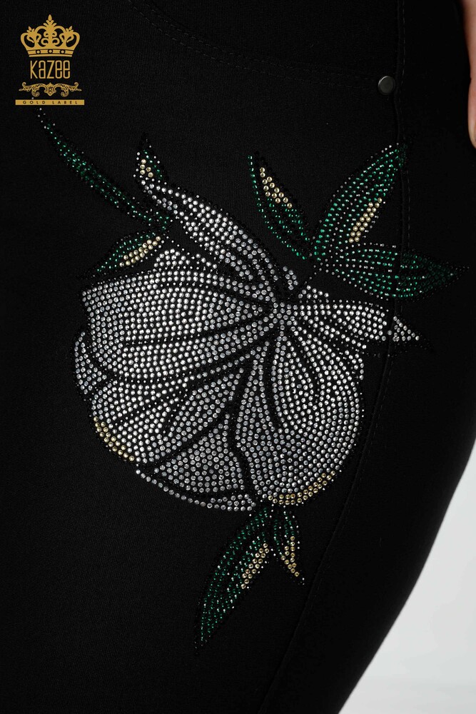 Venta al por mayor Pantalón Mujer Negro Con Estampado Floral - 3400 | kazee - 4