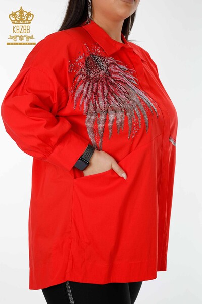 Venta al por mayor Camisa de Mujer Estampada Coral con Bolsillo - 20197 | kazee - Thumbnail