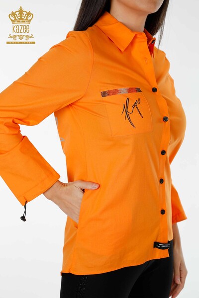Venta al por mayor Camisa de mujer con texto detallado naranja - 20089 | kazee - Thumbnail