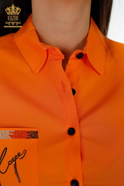 Venta al por mayor Camisa de mujer con texto detallado naranja - 20089 | kazee - Thumbnail