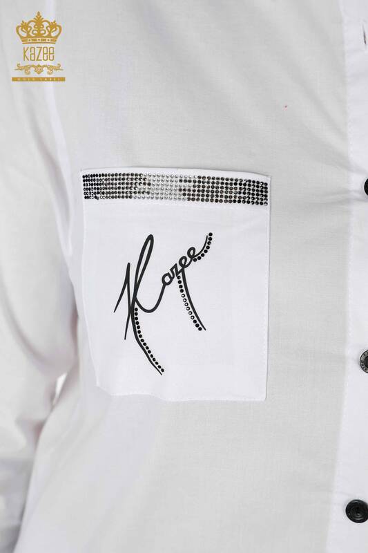 Venta al por mayor Camisa de mujer con texto detallado blanco - 20089 | kazee