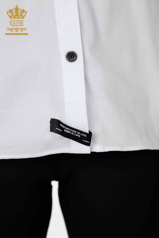 Venta al por mayor Camisa de mujer con texto detallado blanco - 20089 | kazee
