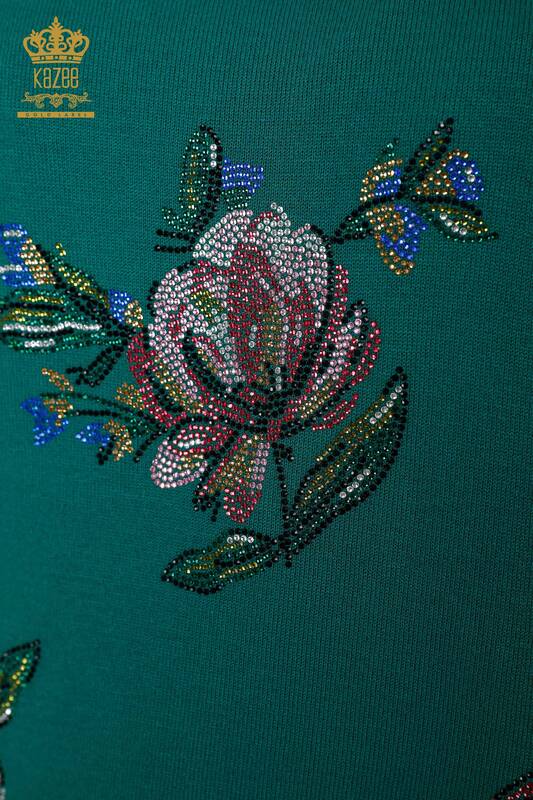 Venta al por mayor Prendas de punto de mujer de color piedra bordado patrón floral de manga larga - 16981 | kazee