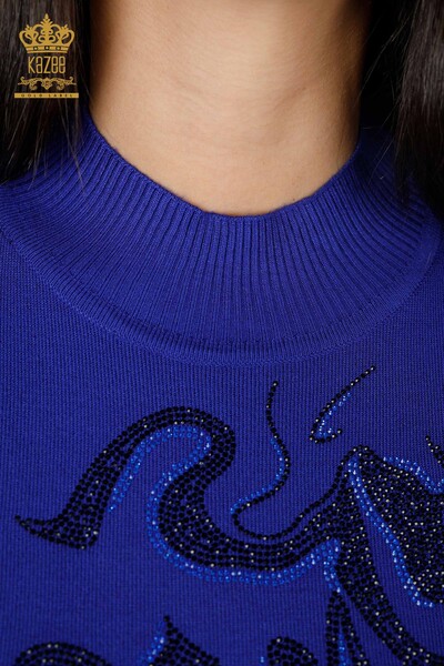 Venta al por mayor de prendas de punto de mujer Crystal Stone bordado estampado Stand Up Collar - 16973 | kazee - Thumbnail