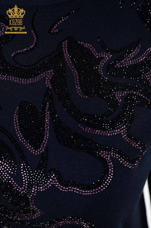 Venta al por mayor de prendas de punto de mujer Crystal Stone bordado estampado Stand Up Collar - 16973 | kazee