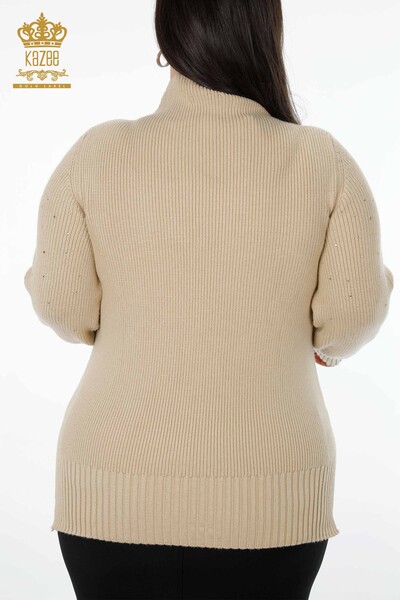 Venta al por mayor Suéter de punto de mujer con cuello de pie Crystal Stone bordado - 16901 | kazee - Thumbnail