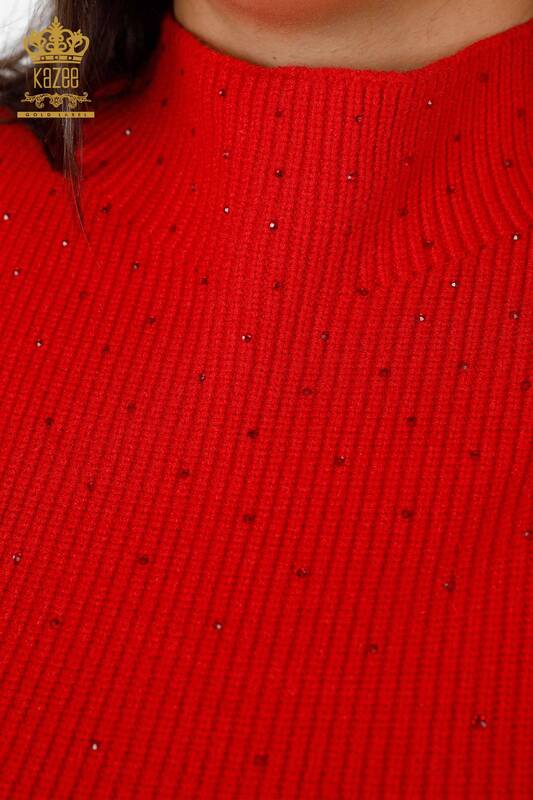 Venta al por mayor Suéter de punto de mujer con cuello de pie Crystal Stone bordado - 16901 | kazee