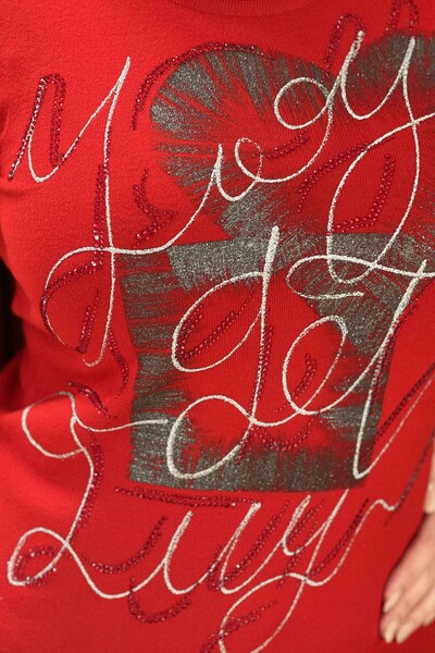 Venta al por mayor Suéter de Punto para Mujer con Cuello Redondo Estampado - 16514 | kazee - Thumbnail