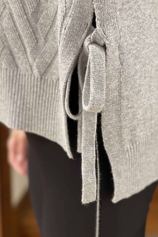Venta al por mayor de prendas de punto para mujer suéter de cuello alto atado a los lados - 19082 | kazee