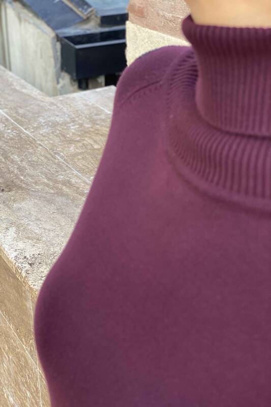 Venta al por mayor Suéter de punto de mujer con cuello alto y manga de tul detallado - 16064 | kazee