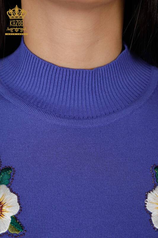 Venta al por mayor de prendas de punto para mujer, suéter con flores bordadas con piedras de cristal bordadas - 16689 | kazee