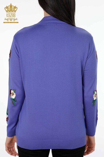 Venta al por mayor de prendas de punto para mujer, suéter con flores bordadas con piedras de cristal bordadas - 16689 | kazee - Thumbnail
