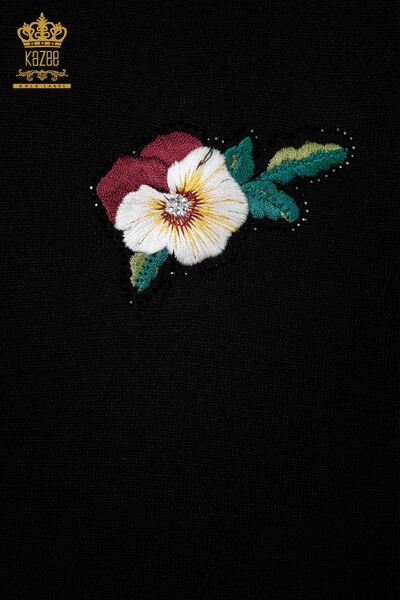 Venta al por mayor de prendas de punto para mujer, suéter con flores bordadas con piedras de cristal bordadas - 16689 | kazee - Thumbnail