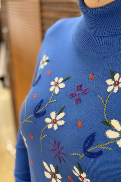 Venta al por mayor Mujeres de Punto Suéter de Cuello Alto Patrón Floral - 14800 | kazee - Thumbnail