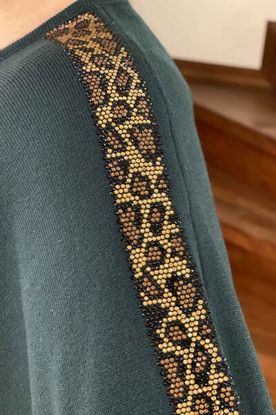 Venta al por mayor Suéter de punto para mujer con cuello redondo detallado de leopardo - 16557 | kazee - Thumbnail
