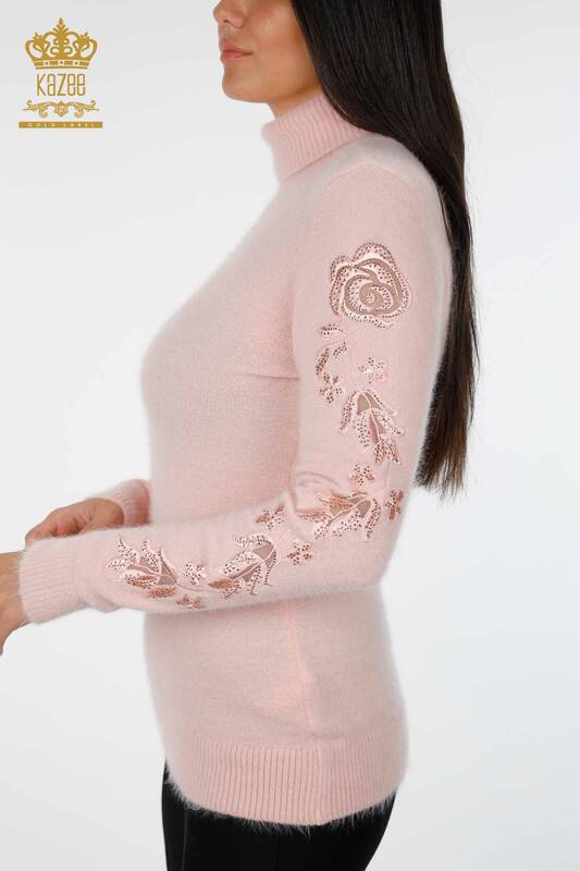 Venta al por mayor de prendas de punto para mujer, manga de suéter, rosa, detalle de piedra bordada - 18781 | kazee