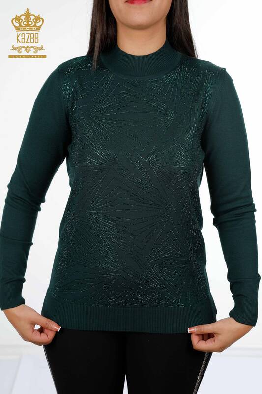Venta al por mayor de prendas de punto para mujer, línea de suéter, cuello alto detallado, manga larga - 16980 | kazee