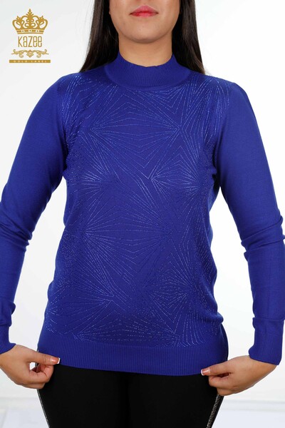 Venta al por mayor de prendas de punto para mujer, línea de suéter, cuello alto detallado, manga larga - 16980 | kazee - Thumbnail