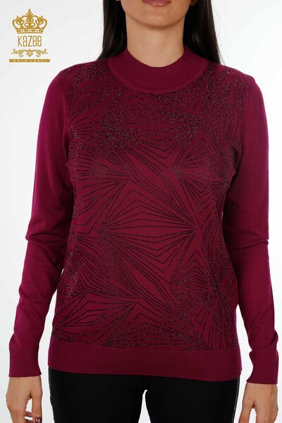Venta al por mayor de prendas de punto para mujer, línea de suéter, cuello alto detallado, manga larga - 16980 | kazee - Thumbnail