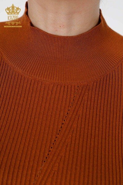 Venta al por mayor de prendas de punto de mujer con manga detallada de piedra bordada con cuello levantado - 16248 | kazee - Thumbnail