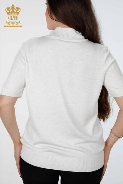 Venta al por mayor de prendas de punto para mujer con brillo de transición de manga corta con cuello levantado básico - 16685 | kazee - Thumbnail
