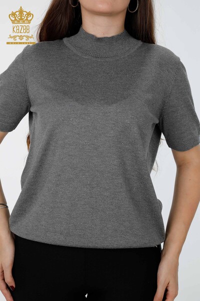 Venta al por mayor de prendas de punto para mujer con brillo de transición de manga corta con cuello levantado básico - 16686 | kazee - Thumbnail