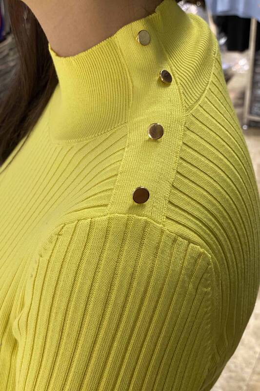 Venta al por mayor Suéter de punto para mujer Botón de cuello levantado detallado - 16238 | kazee