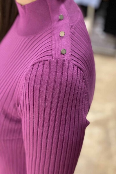 Venta al por mayor Suéter de punto para mujer Botón de cuello levantado detallado - 16238 | kazee - Thumbnail