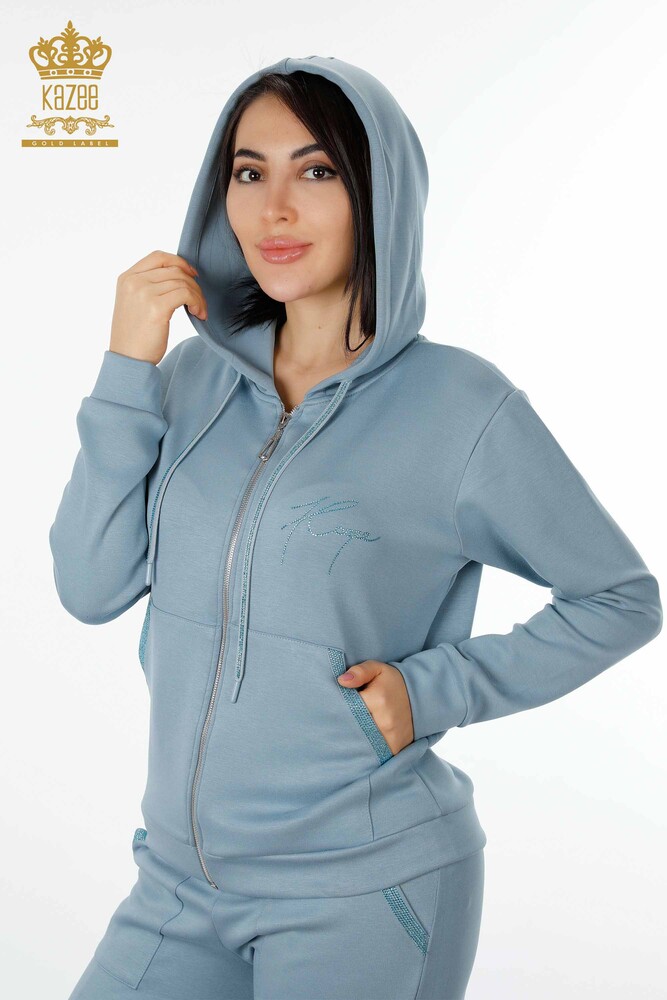 Venta al por mayor Conjunto de Chándal de Mujer con Capucha Azul - 17427 | kazee - 2