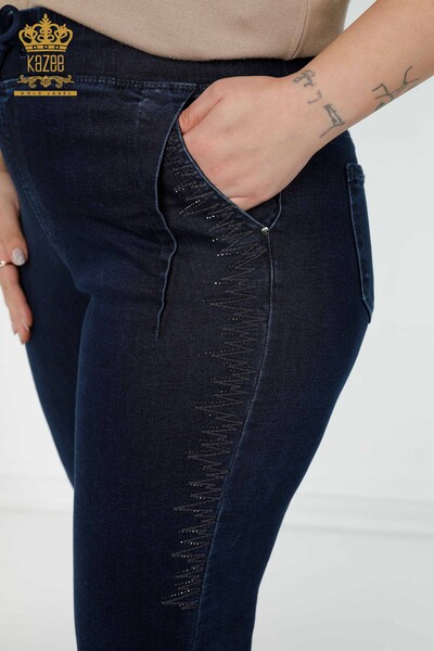 Venta al por mayor Pantalón Mujer Cintura Elástica Azul Marino - 3654 | kazee - Thumbnail