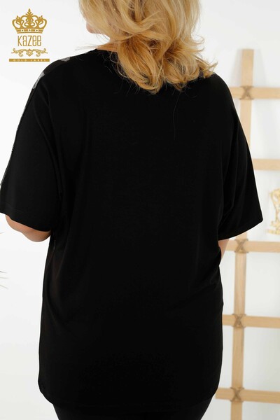 Grossiste Chemisier Femme Motif Manches Courtes Noir - 79109 | KAZEE - 6