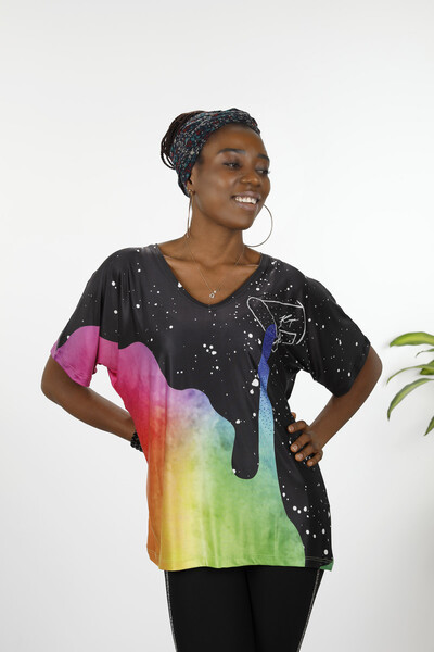 Vente en gros de chemisier à impression numérique couleur pour femmes - 12032 | KAZEE - Thumbnail