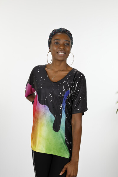 Vente en gros de chemisier à impression numérique couleur pour femmes - 12032 | KAZEE - Thumbnail