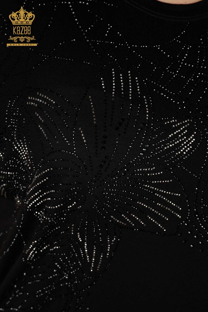 Grossiste Chemisier Femme Cristal Pierre Brodé Noir - 78835 | KAZEE - 3