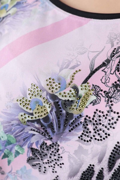 Vente en gros de chemisier brodé en pierre à motif floral pour femmes - 12017 | KAZEE - Thumbnail