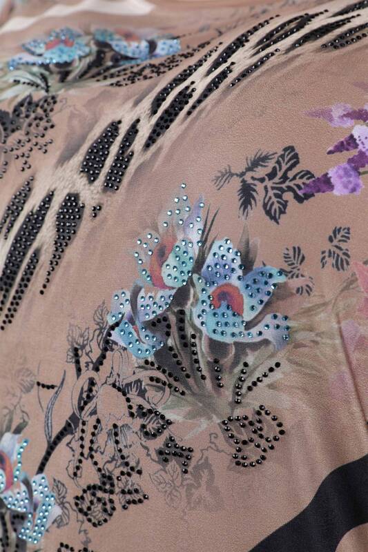 Vente en gros de chemisier brodé en pierre à motif floral pour femmes - 12017 | KAZEE