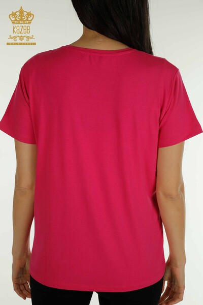 Grossiste Chemisier Femme Léopard Pierre Brodée Fuchsia - 79242 | KAZEE - 6