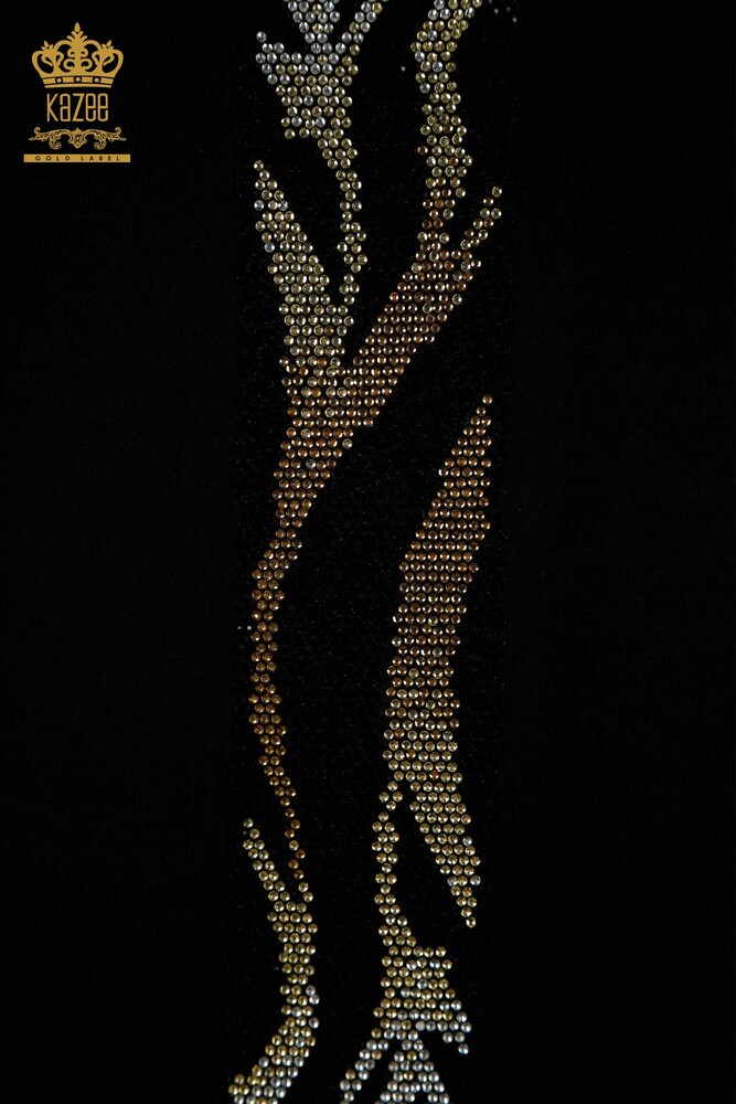 Grossiste Femme Chemisier Léopard Pierre Brodé Noir - 79242 | KAZEE - 3