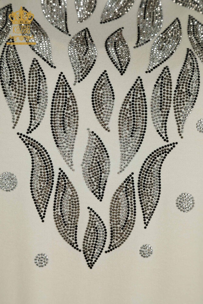 Grossiste Chemisier Femme - Motif Feuilles - Ecru - 79053 | KAZEE - 3