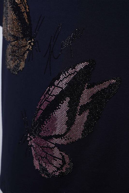 Vente en gros de chemisier brodé de pierres à motifs de papillons pour femmes - 77939 | KAZEE