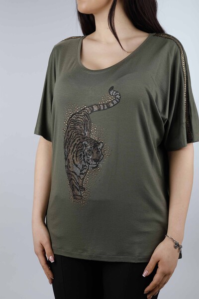 Vente en gros Tiger Pattern Stone Broderie Brodé Blouse Pour Femmes - 77650 | KAZEE - Thumbnail