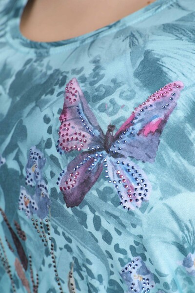 Vente en gros Chemisier à motifs papillons et roses colorés pour femmes - 77803 | KAZEE - Thumbnail