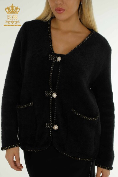 Cardigan Angora Femme Noir avec Boutons Perles - 30264 | KAZEE - Thumbnail