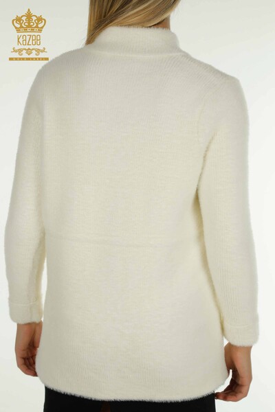 Cardigan Angora Femme En Gros Avec Détail Noué Ecru - 30269 | KAZEE - 7