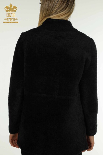Cardigan Angora en gros pour femmes avec détail de cravate, Noir - 30269 | KAZEE - Thumbnail